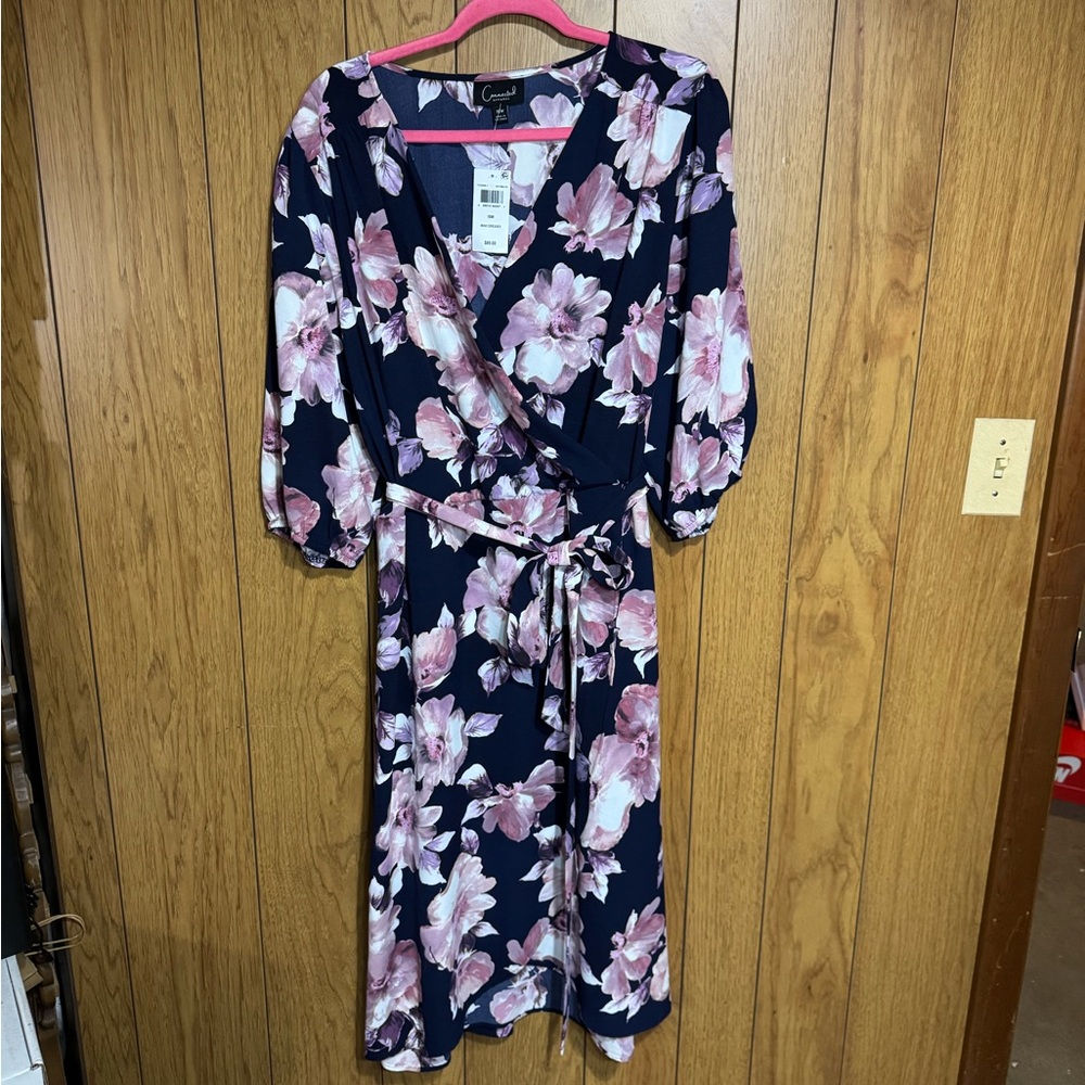 Connected Apparel Navy and Pink Floral Maxi Dress Size 18W NWT‎